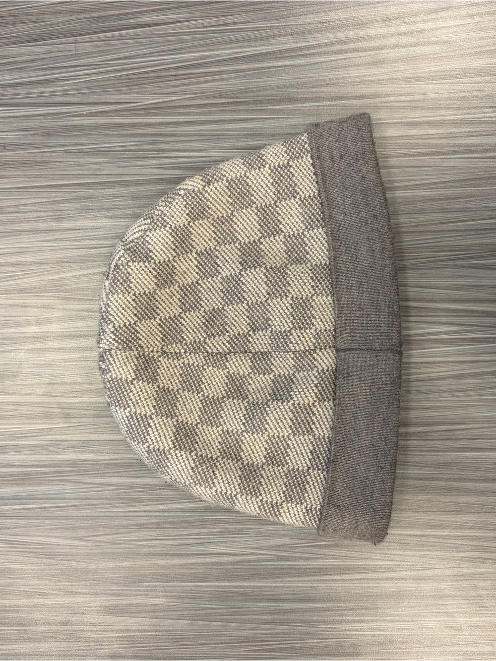 Gray and Cream Check Knit Beanie